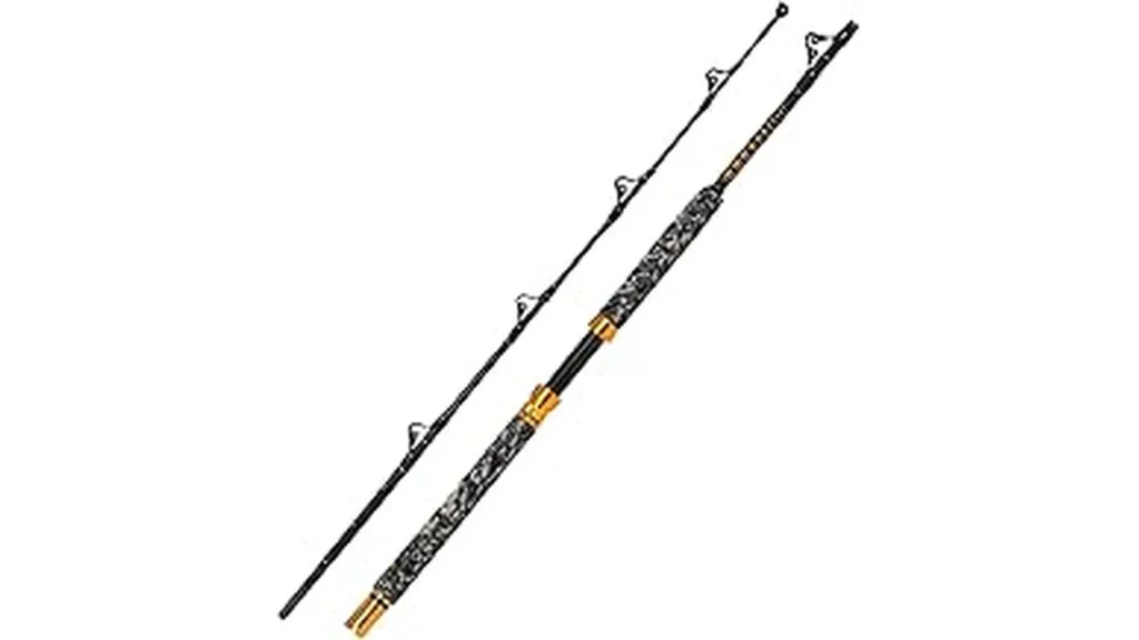The image shows six premium trolling rods, a key feature of the Best 6 Best Trolling Rods Reviewed: Conventional Picks for B.
