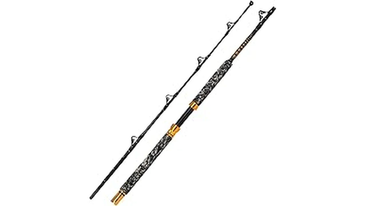 The image shows six premium trolling rods, a key feature of the Best 6 Best Trolling Rods Reviewed: Conventional Picks for B.