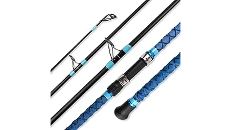 The image shows a collection of top-rated, long surf fishing rods, 10 to 14 feet, ideal for beach casting.